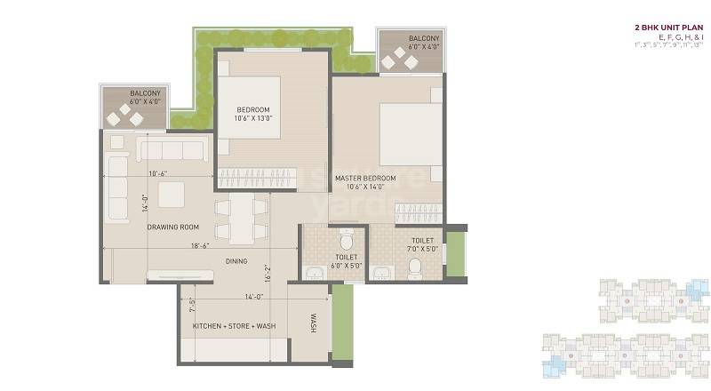 Floor plan of 2 BHK 1359 Sq. Ft. Apartment in Swagat Glassglow, Ahmedabad