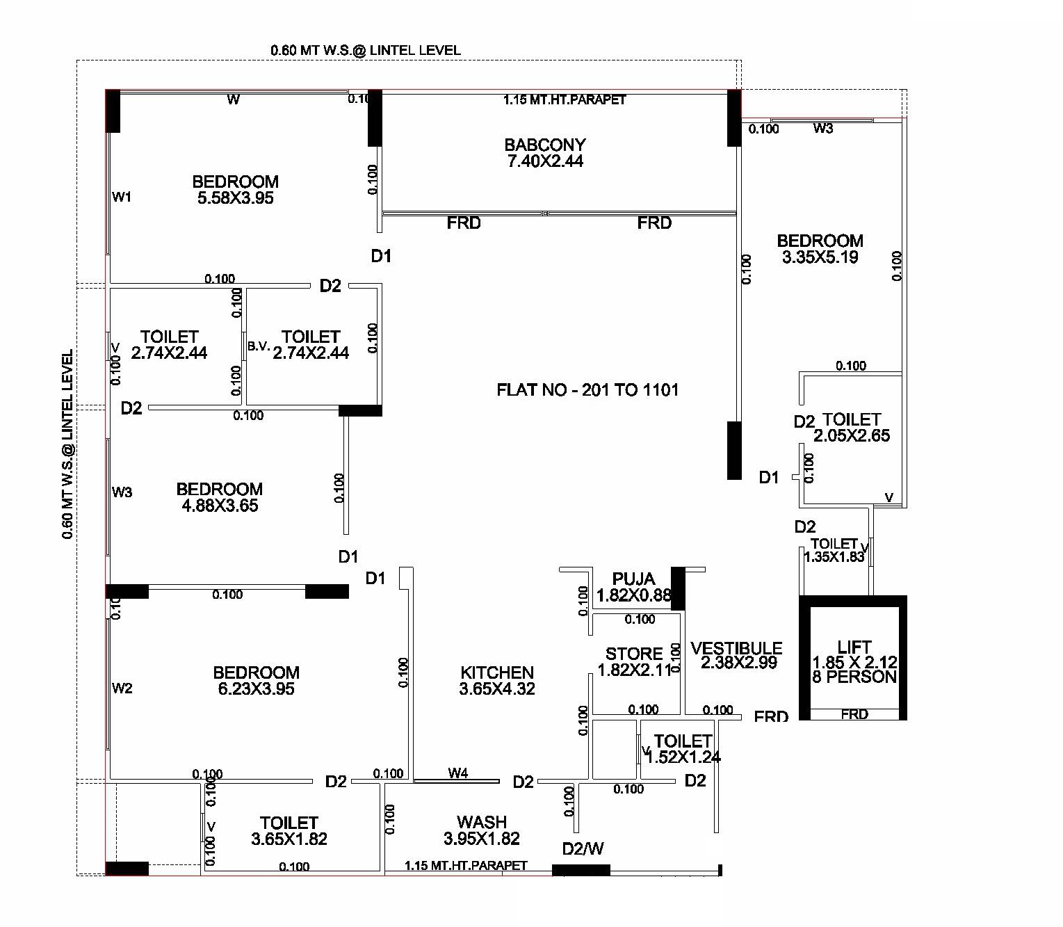 Floor plan of 4 BHK 2449 Sq. Ft. Apartment in Swam Symphony, Ahmedabad