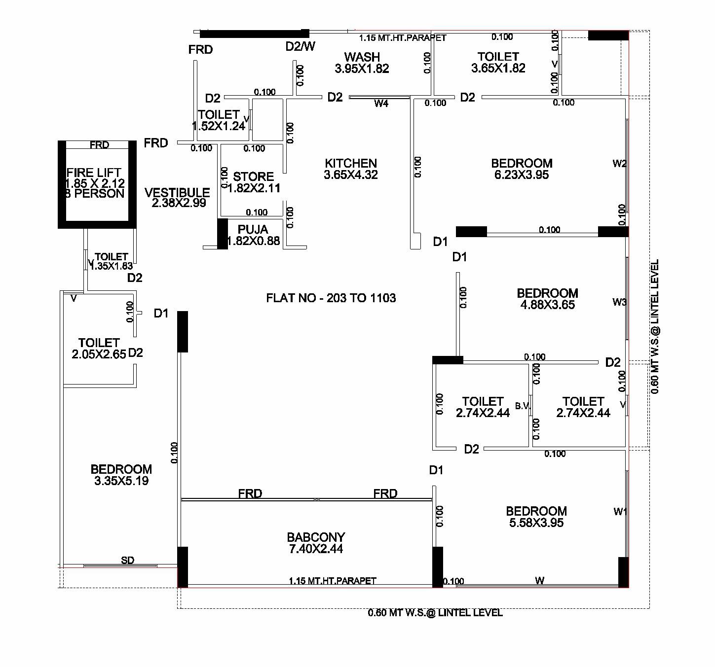 Floor plan of 4 BHK 2597 Sq. Ft. Apartment in Swam Symphony, Ahmedabad