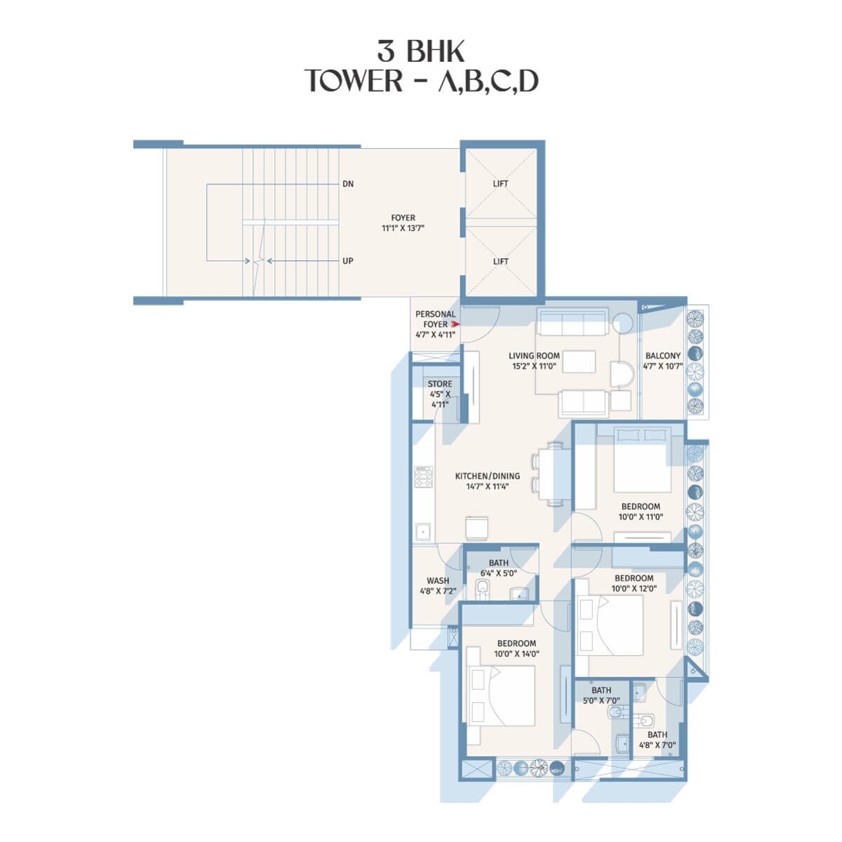 3 BHK 1980 Sq. Ft. Apartment