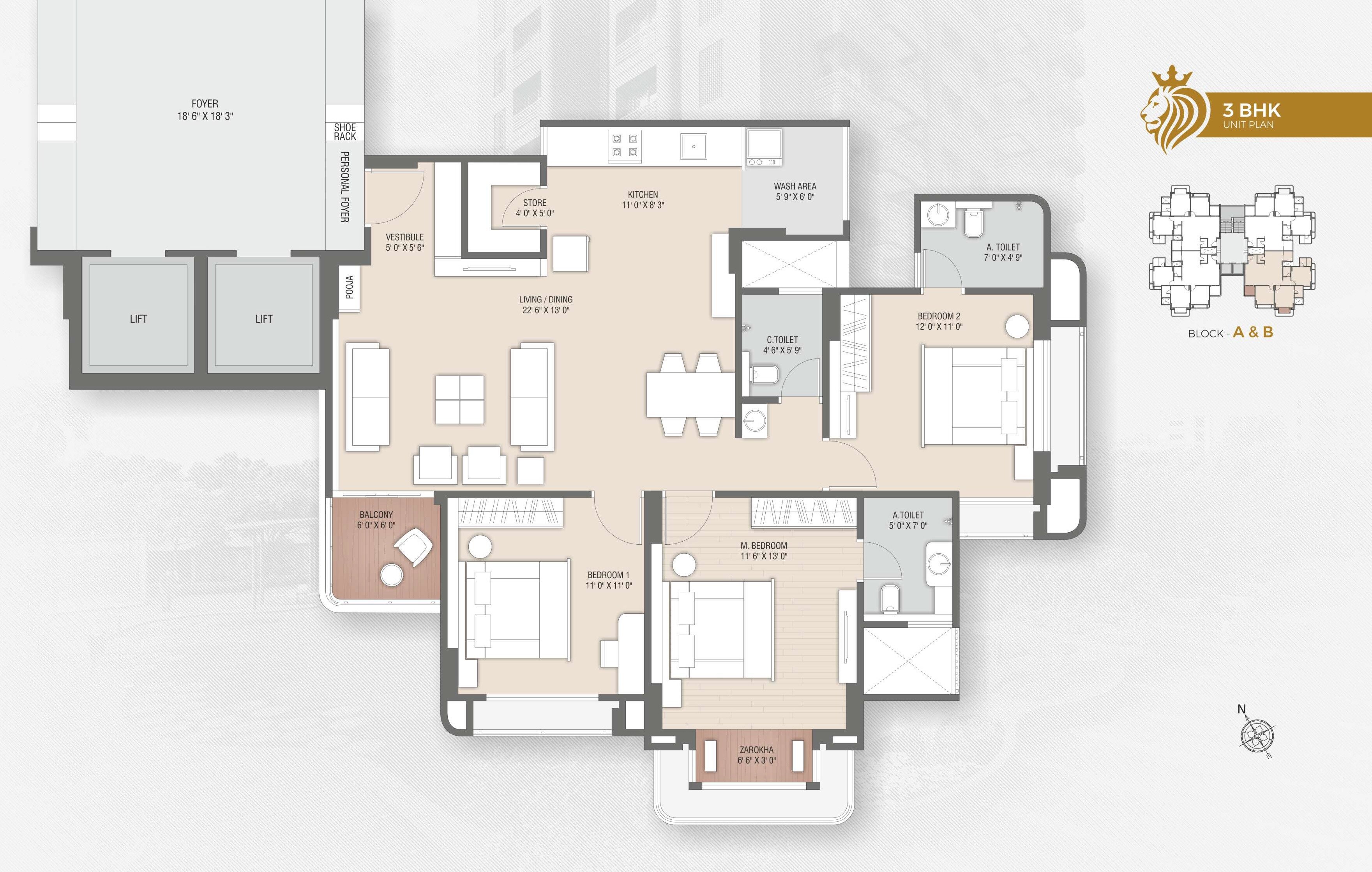 3 BHK 2052 Sq. Ft. Apartment