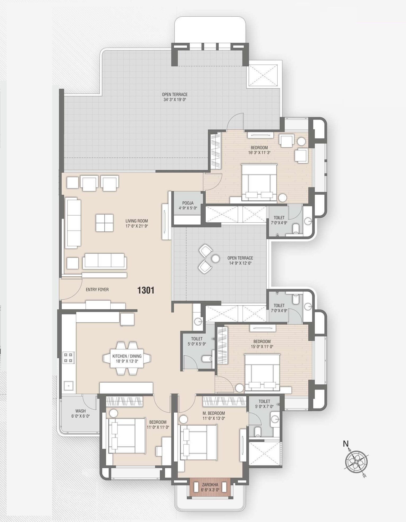 Floor plan of 4 BHK 3150 Sq. Ft. Penthouse in Swarnim Sentossa, Ahmedabad