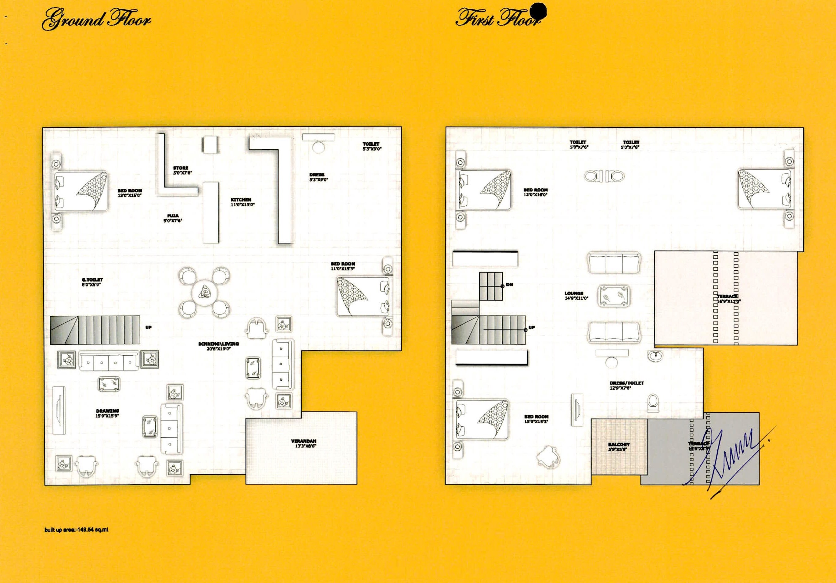 Floor plan of 5 BHK 1610 Sq. Ft. Villa in Swarnim Stone And Villa, Ahmedabad