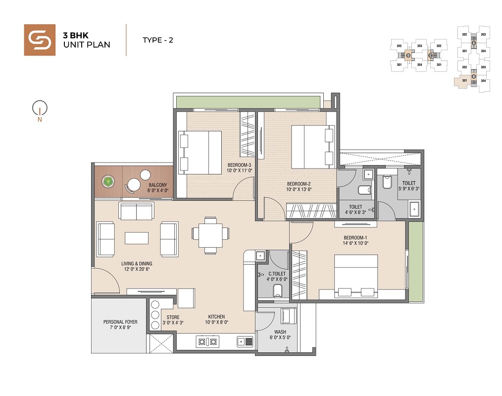 3 BHK 1800 Sq. Ft. Apartment in Swarnim Sun