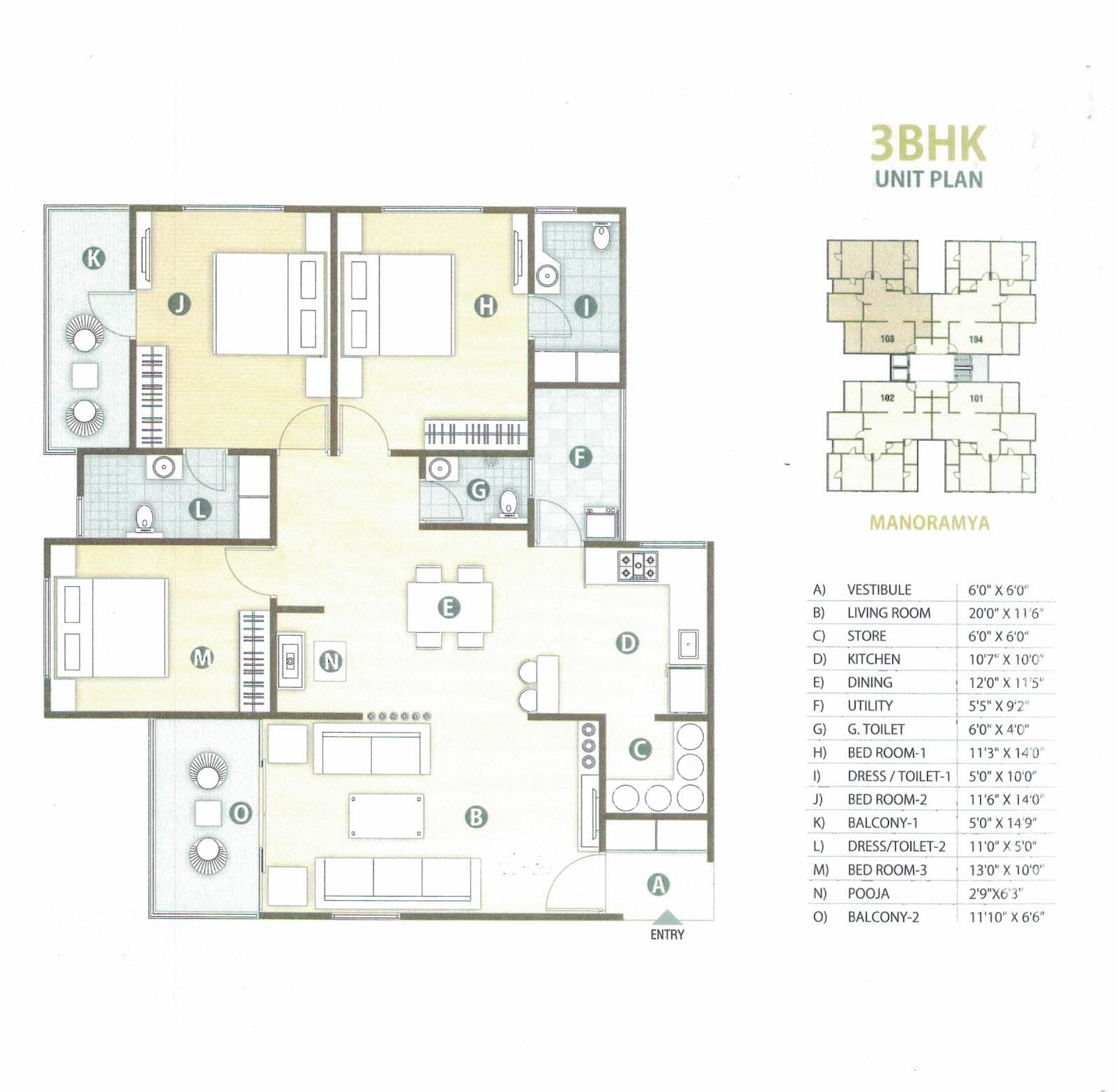Floor plan of 3 BHK 2484 Sq. Ft. Apartment in Swastik Harmony, Ahmedabad