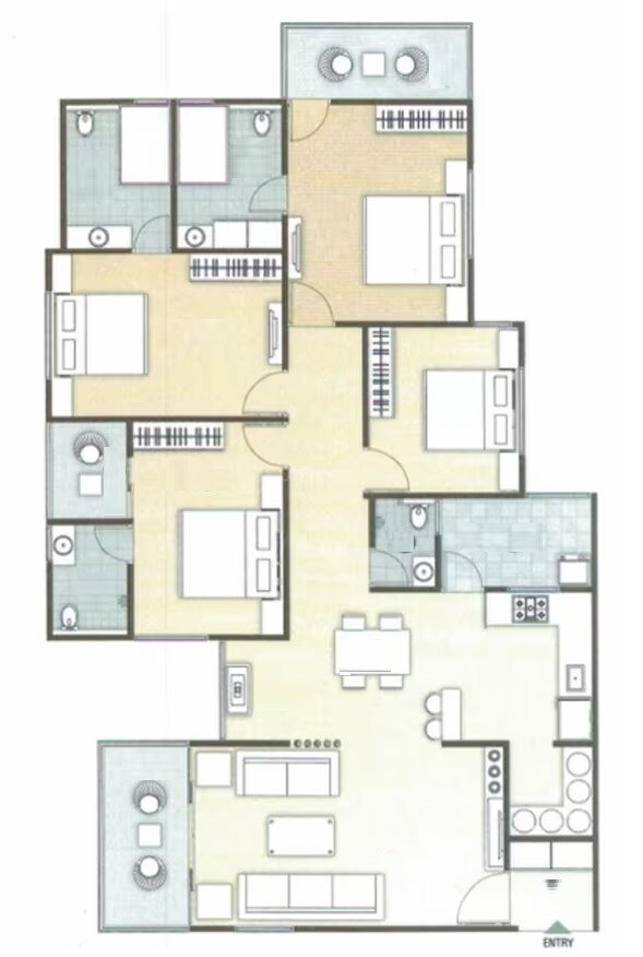Floor plan of 4 BHK 3015 Sq. Ft. Apartment in Swastik Harmony, Ahmedabad