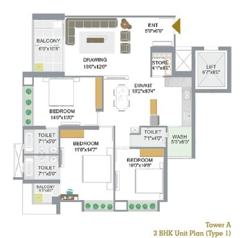  3 BHK Apartment at Takshashila Air, Ellisbridge – for Rent