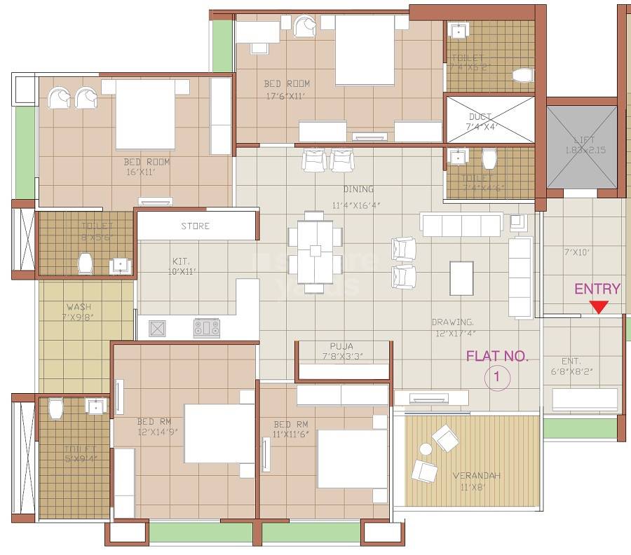 Floor plan of 4 BHK 3200 Sq. Ft. Apartment in Takshashila More Towers, Ahmedabad