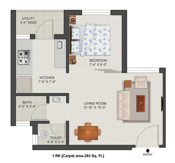 Floor plan of 1 BHK 442 Sq. Ft. Apartment in Tata Value Homes Shubh Griha, Ahmedabad