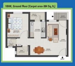 Floor plan of 1 BHK 595 Sq. Ft. Apartment in Tata Value Homes Shubh Griha, Ahmedabad