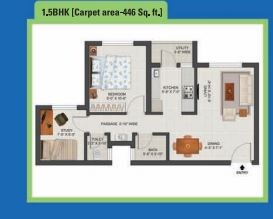 Floor plan of 1 BHK 688 Sq. Ft. Apartment in Tata Value Homes Shubh Griha, Ahmedabad