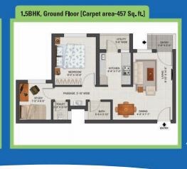 Floor plan of 1 BHK 703 Sq. Ft. Apartment in Tata Value Homes Shubh Griha, Ahmedabad