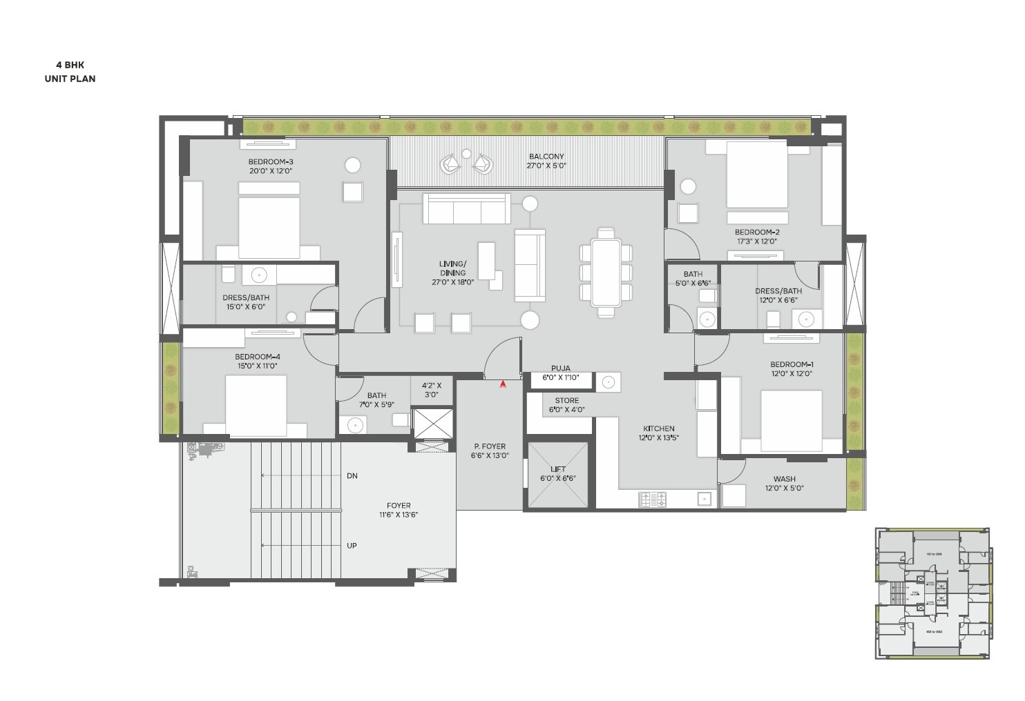 Floor plan of 4 BHK 4005 Sq. Ft. Apartment in Thrivance Sandalwood 26, Ahmedabad