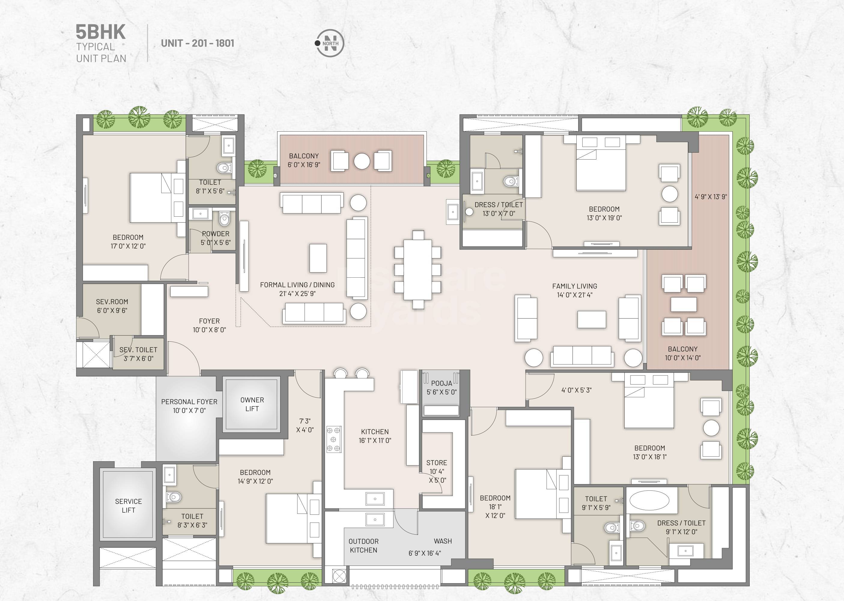 Floor plan of 5 BHK Apartment - 3227 sq. ft. in Times 40, Ahmedabad