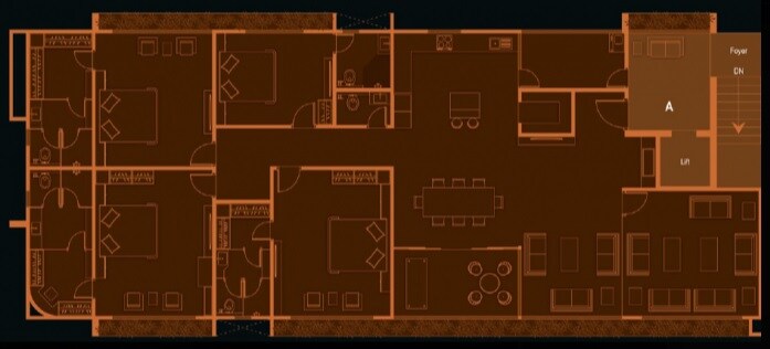 Floor plan of 4 BHK 2415 Sq. Ft. Apartment in Tirupati Solitaire Reside, Ahmedabad