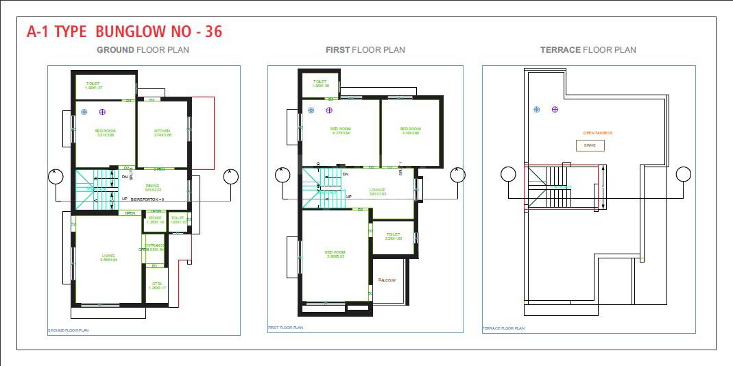 Floor plan of 4 BHK 1357 Sq. Ft. Villa in Tulsi Bunglow, Ahmedabad