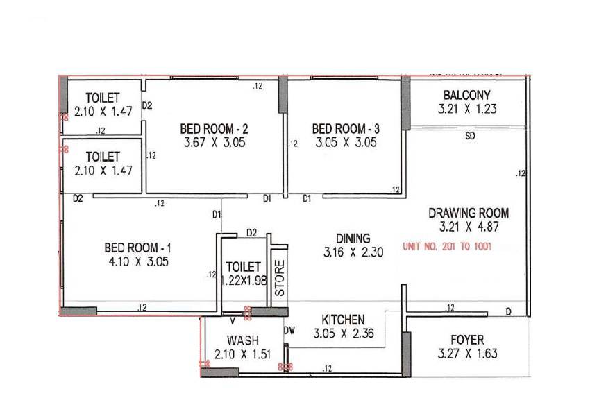 3 BHK 837 Sq. Ft. Apartment in Tulsi Paradise