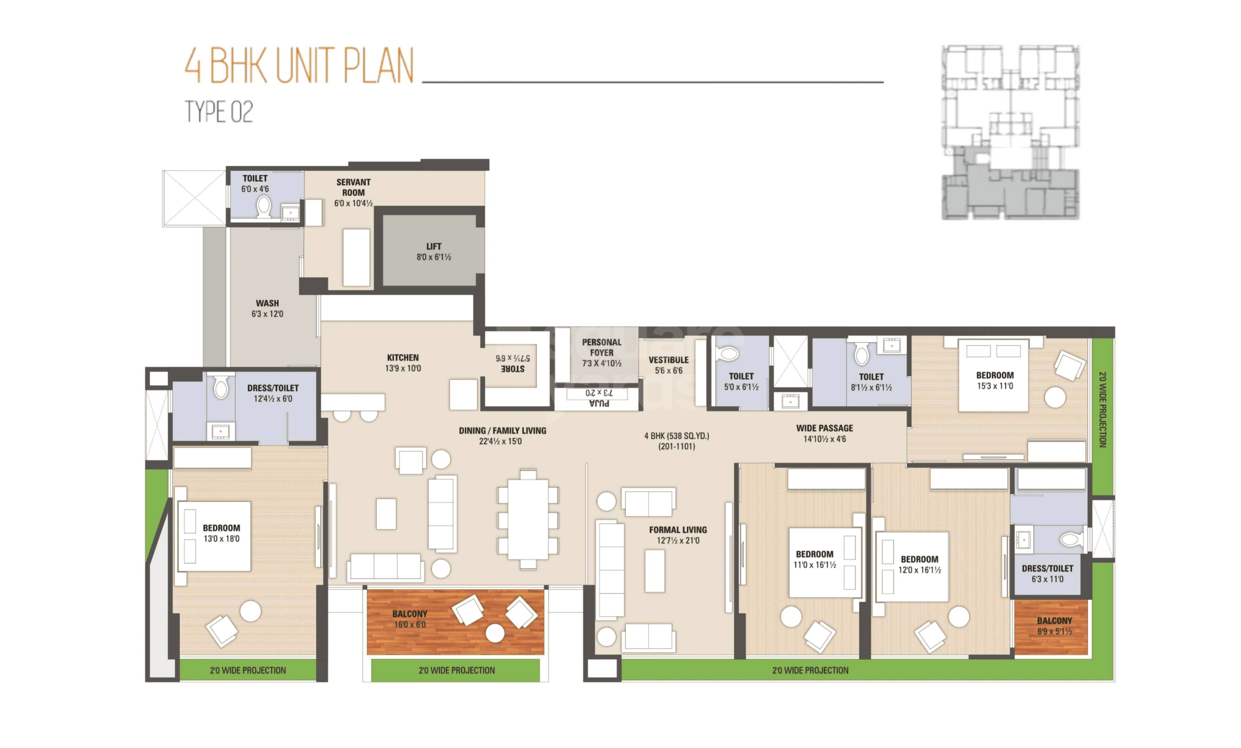 Floor plan of 4 BHK 4842 Sq. Ft. Apartment in Unique Skydeck 36, Ahmedabad