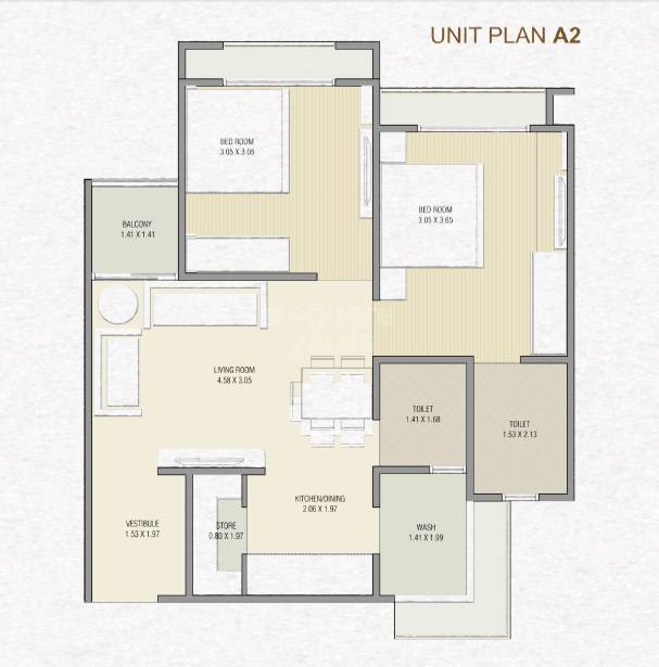 Floor plan of 2 BHK 524 Sq. Ft. Apartment in Upvan Skyline, Ahmedabad