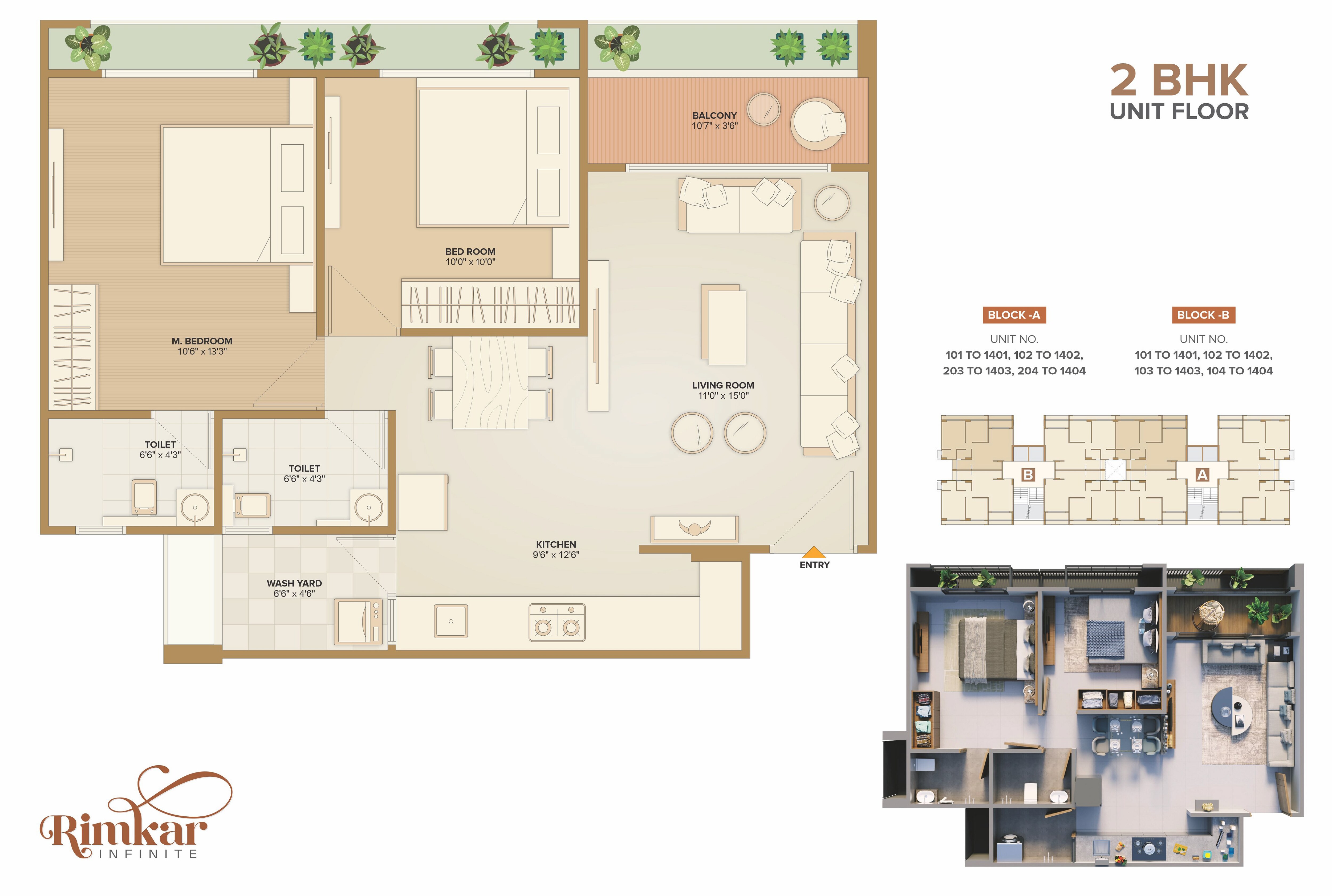 Floor plan of 2 BHK 1179 Sq. Ft. Apartment in Vagheshwari Rimkar Infinite, Ahmedabad