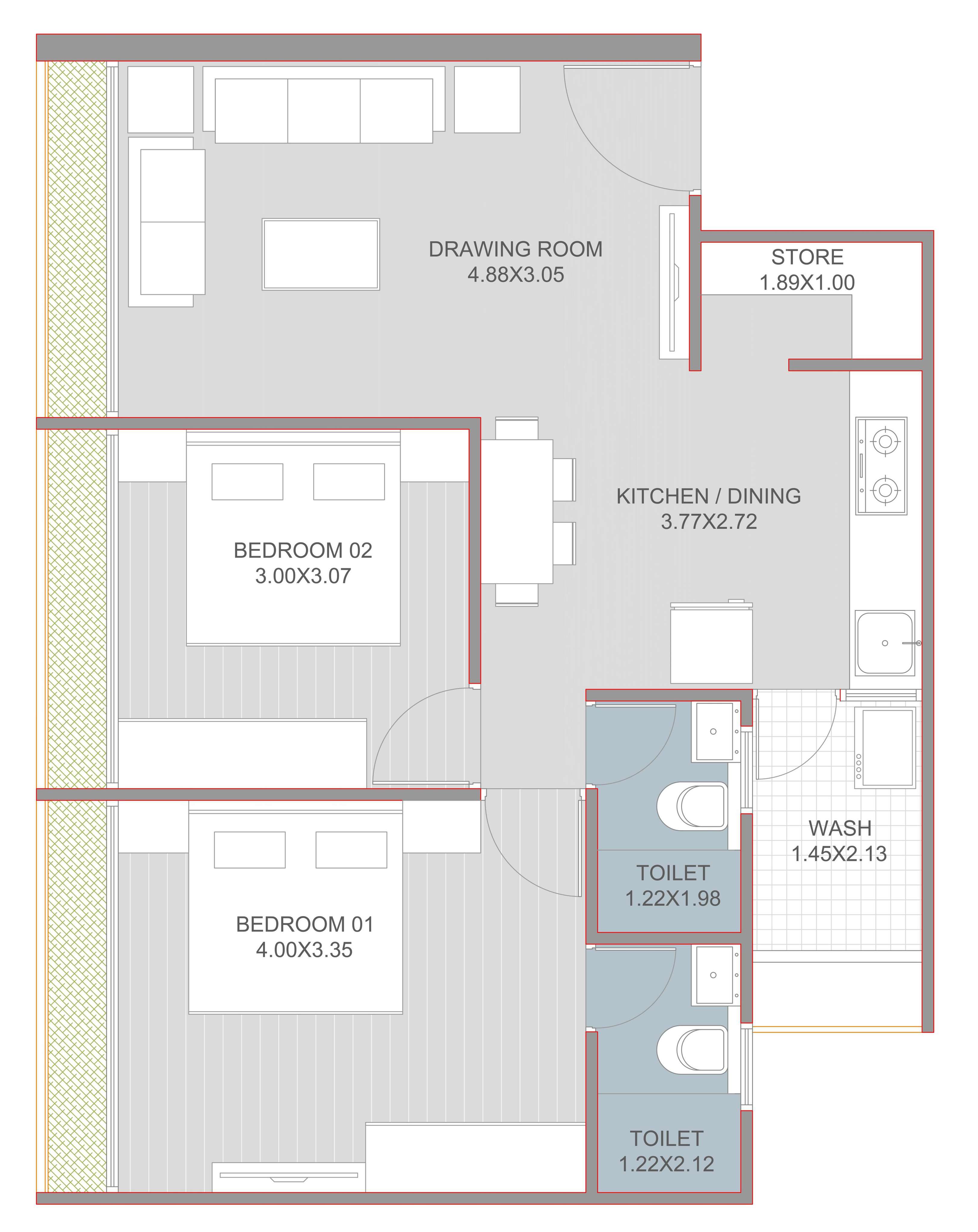 2 BHK 615 Sq. Ft. Apartment in Vashikaa Embark