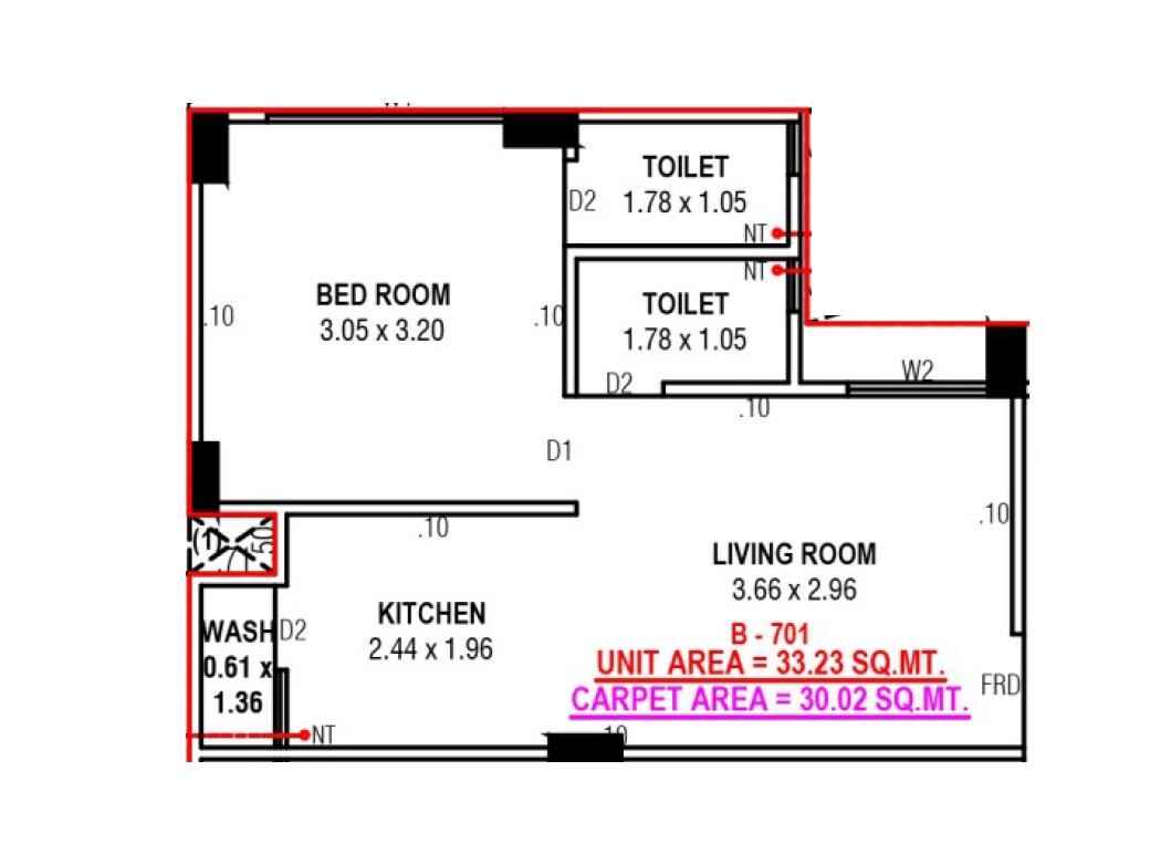 Floor plan of 1 BHK 323 Sq. Ft. Apartment in Vastu Elegance, Ahmedabad