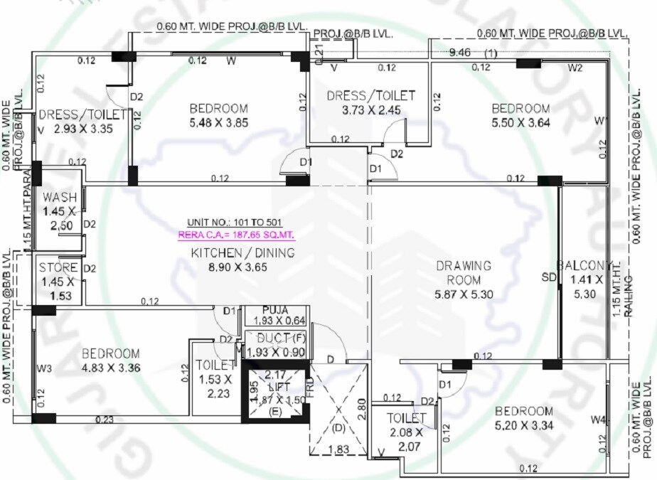 Floor plan of 4 BHK 2020 Sq. Ft. Apartment in Vihaani Avyaana Aspire, Ahmedabad