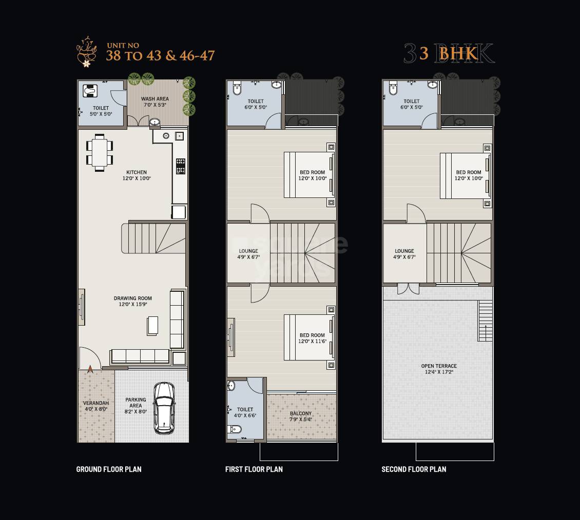 Floor plan of 3 BHK 1179 Sq. Ft. Villa in Vishv Gajanan Royal, Ahmedabad