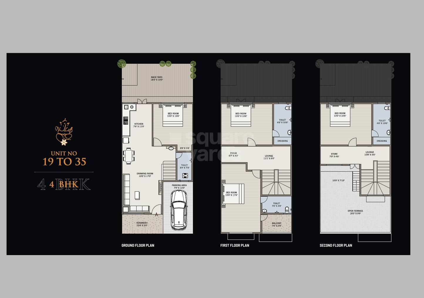 Floor plan of 4 BHK 1746 Sq. Ft. Villa in Vishv Gajanan Royal, Ahmedabad