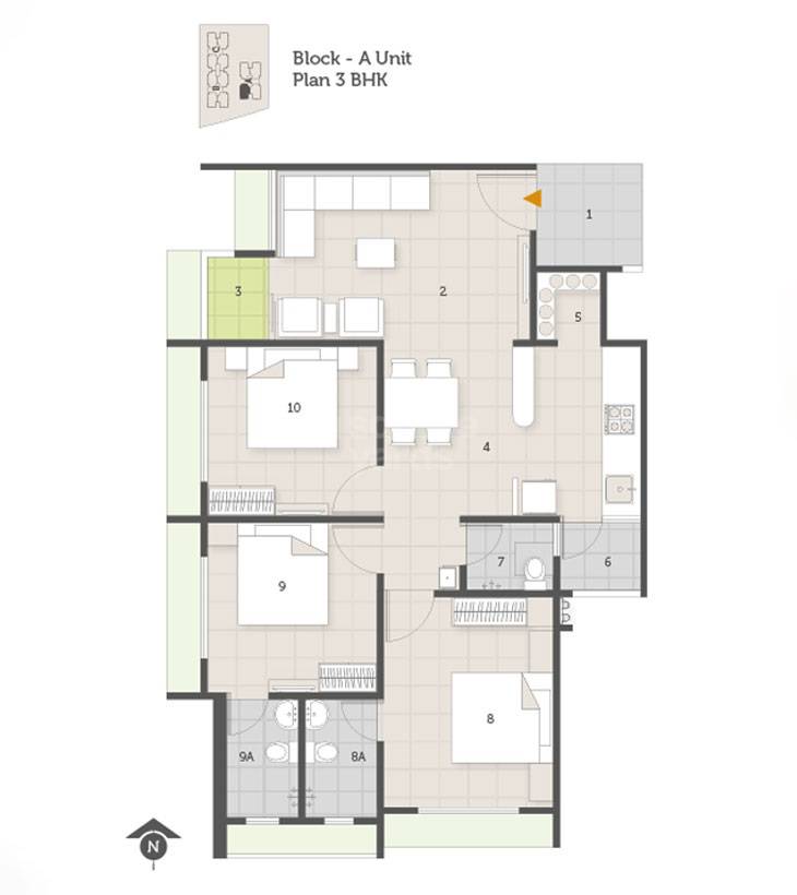 Floor plan of 3 BHK 1760 Sq. Ft. Apartment in Vishwanath Samam, Ahmedabad