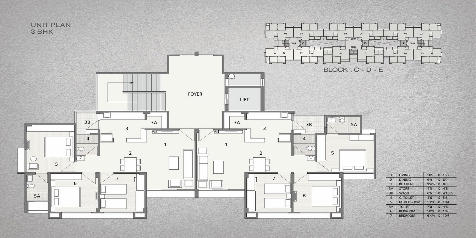 Floor plan of 3 BHK 1435 Sq. Ft. Apartment in Vishwanath Sopan, Ahmedabad