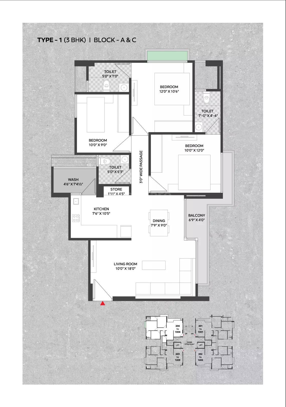 Floor plan of 3 BHK 1692 Sq. Ft. Apartment in Vivaan Elementos, Ahmedabad