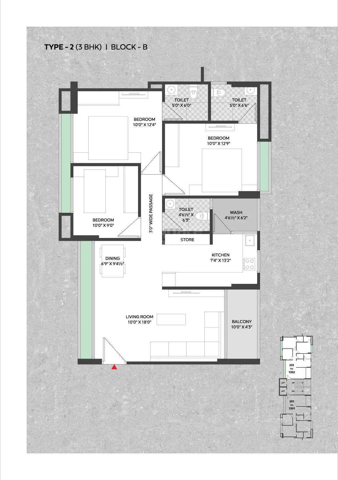 Floor plan of 3 BHK 1746 Sq. Ft. Apartment in Vivaan Elementos, Ahmedabad