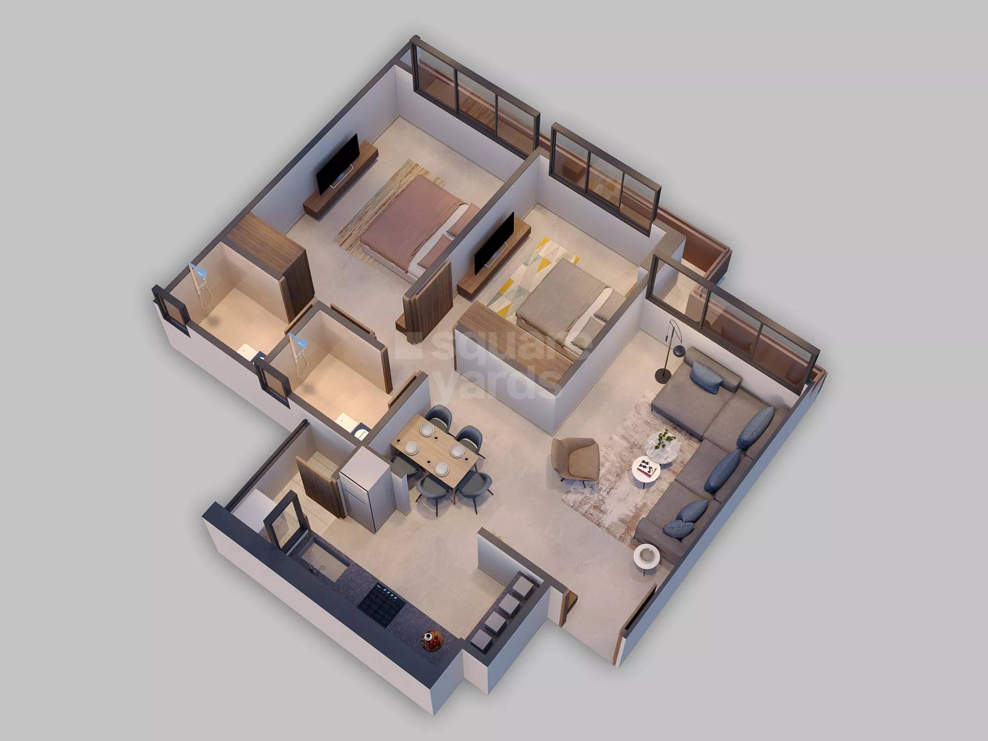 Floor plan of 2 BHK 612 Sq. Ft. Apartment in Vivaan Elysium, Ahmedabad