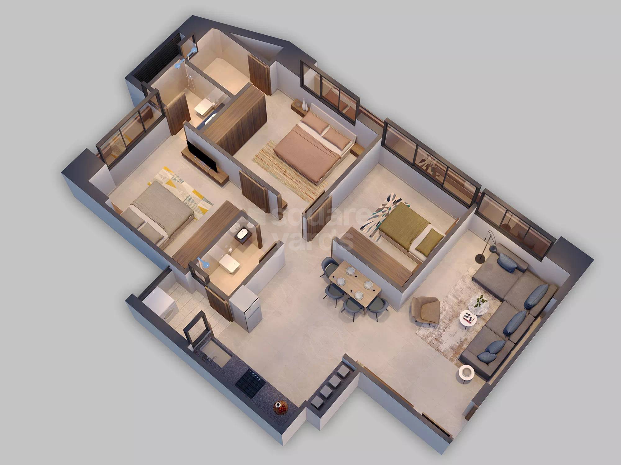 Floor plan of 3 BHK 792 Sq. Ft. Apartment in Vivaan Elysium, Ahmedabad