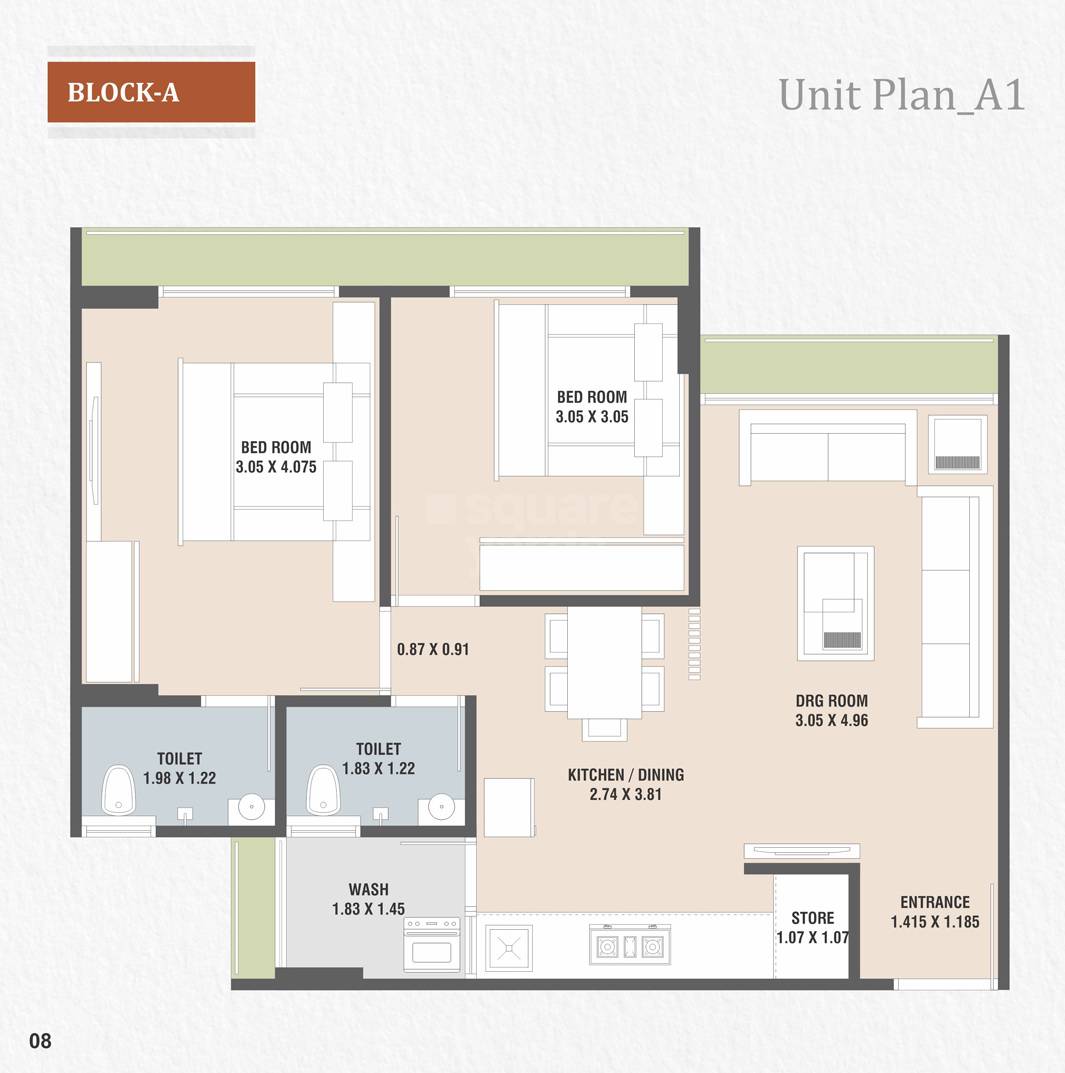Floor plan of 2 BHK 576 Sq. Ft. Apartment in Vraj Dev Green, Ahmedabad