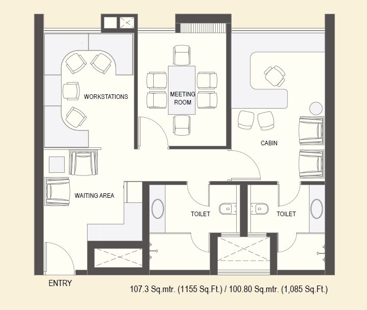 Floor plan of 1085 Sq. Ft. Office Space in WTC Gift City, Ahmedabad