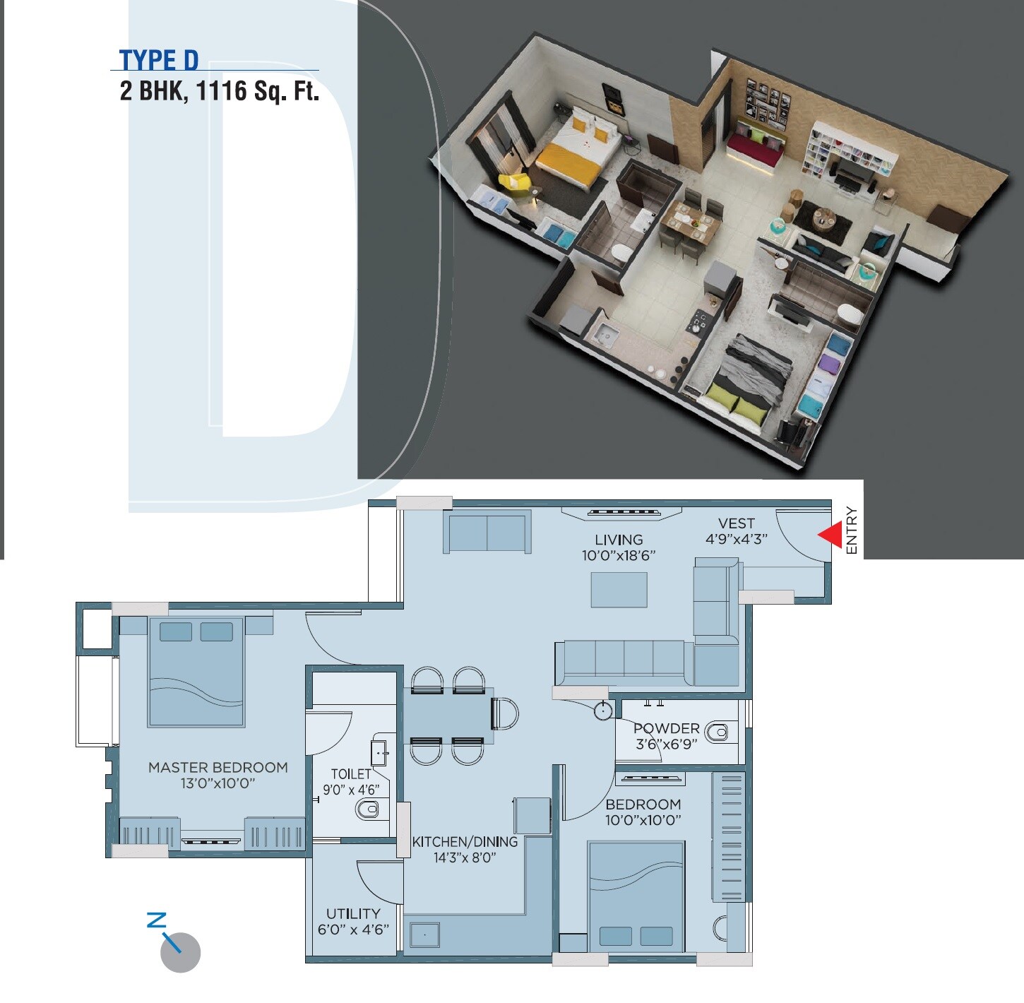 Floor plan of 2 BHK 1116 Sq. Ft. Apartment in Yash Pinnacle, Ahmedabad