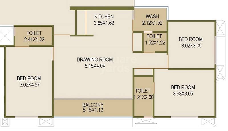 Floor plan of 3 BHK 924 Sq. Ft. Apartment in Yug Vincitore Rivera, Ahmedabad