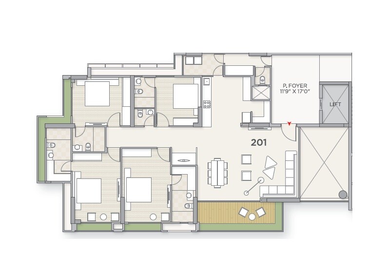 Floor plan of 4 BHK 3630 Sq. Ft. Apartment in Zaveri Akalpya, Ahmedabad