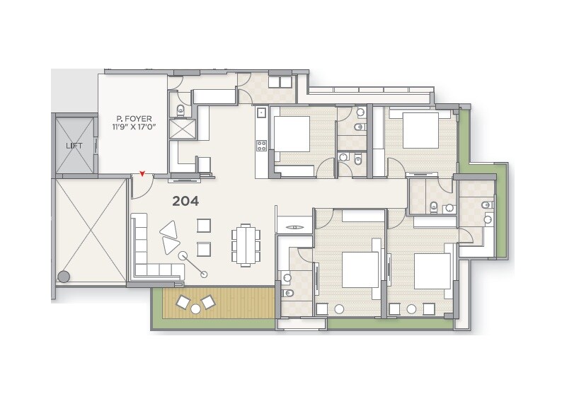 Floor plan of 4 BHK 4467 Sq. Ft. Apartment in Zaveri Akalpya, Ahmedabad