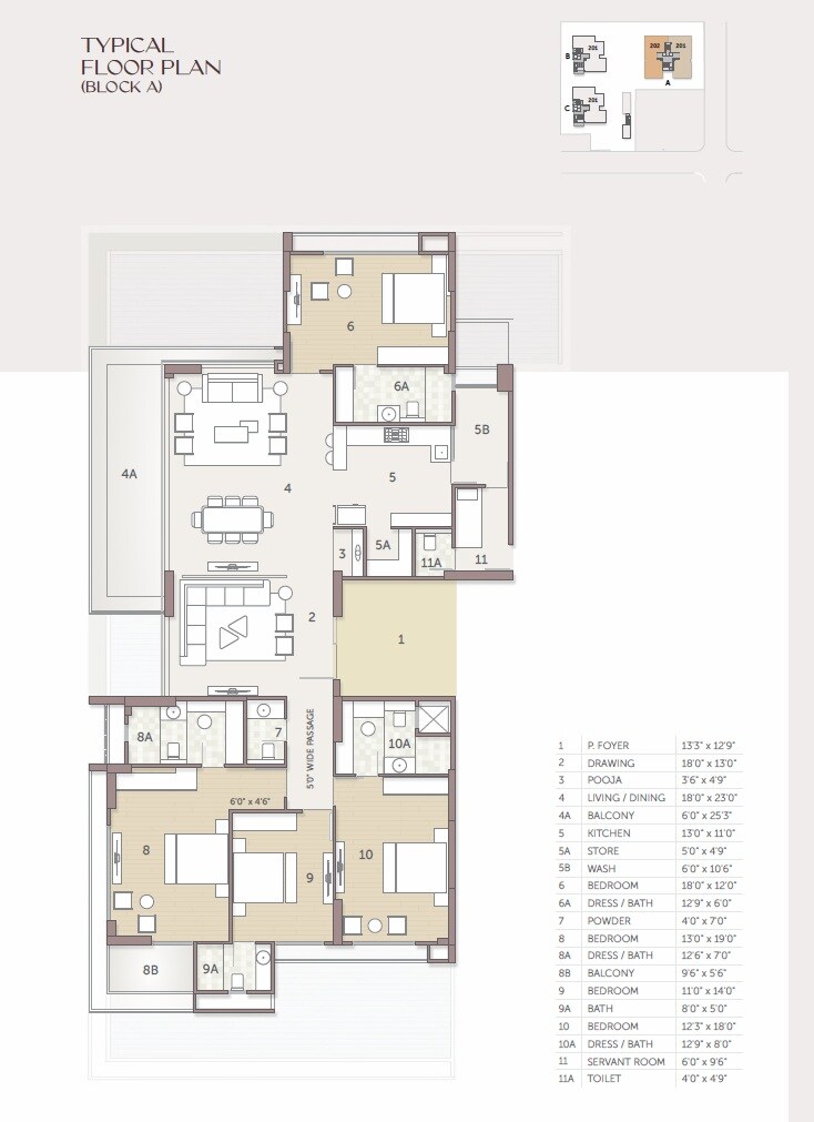 Floor plan of 4 BHK 4905 Sq. Ft. Apartment in Zaveri Aurus, Ahmedabad