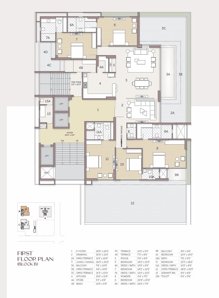 Floor plan of 5 BHK 6111 Sq. Ft. Apartment in Zaveri Aurus, Ahmedabad