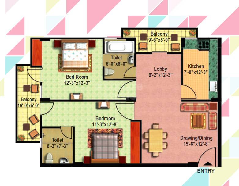 Floor plan of 2 BHK 1340 Sq. Ft. Apartment in Citizen Neo Heights, Allahabad