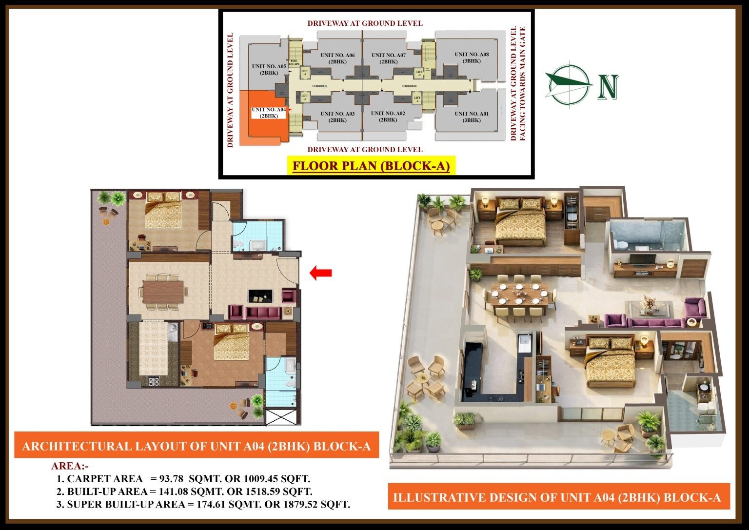 Floor plan of 2 BHK Apartment - 1009 sq. ft. in Citizen Twin Towers, Allahabad
