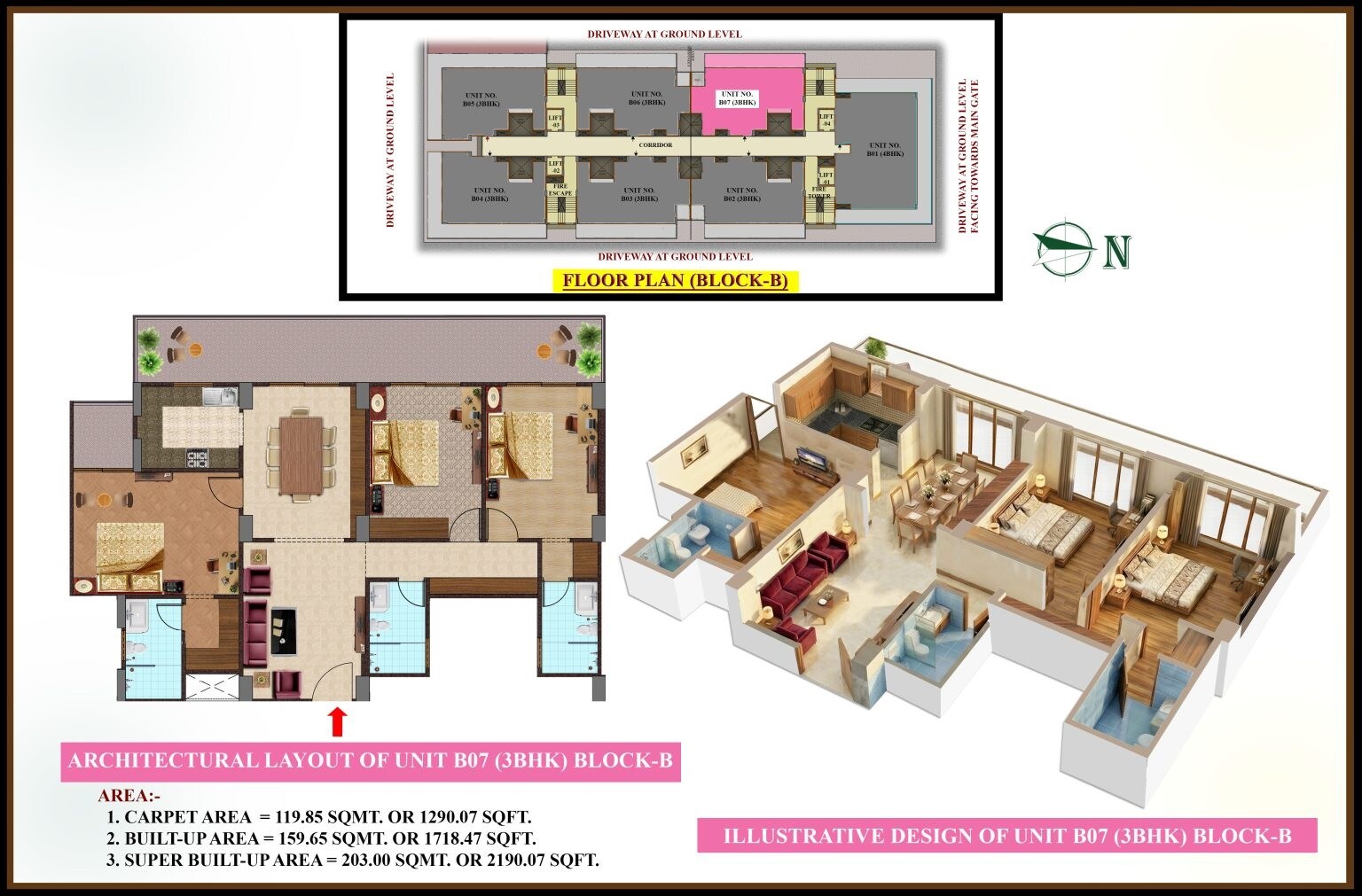 Floor plan of 3 BHK Apartment - 1290 sq. ft. in Citizen Twin Towers, Allahabad