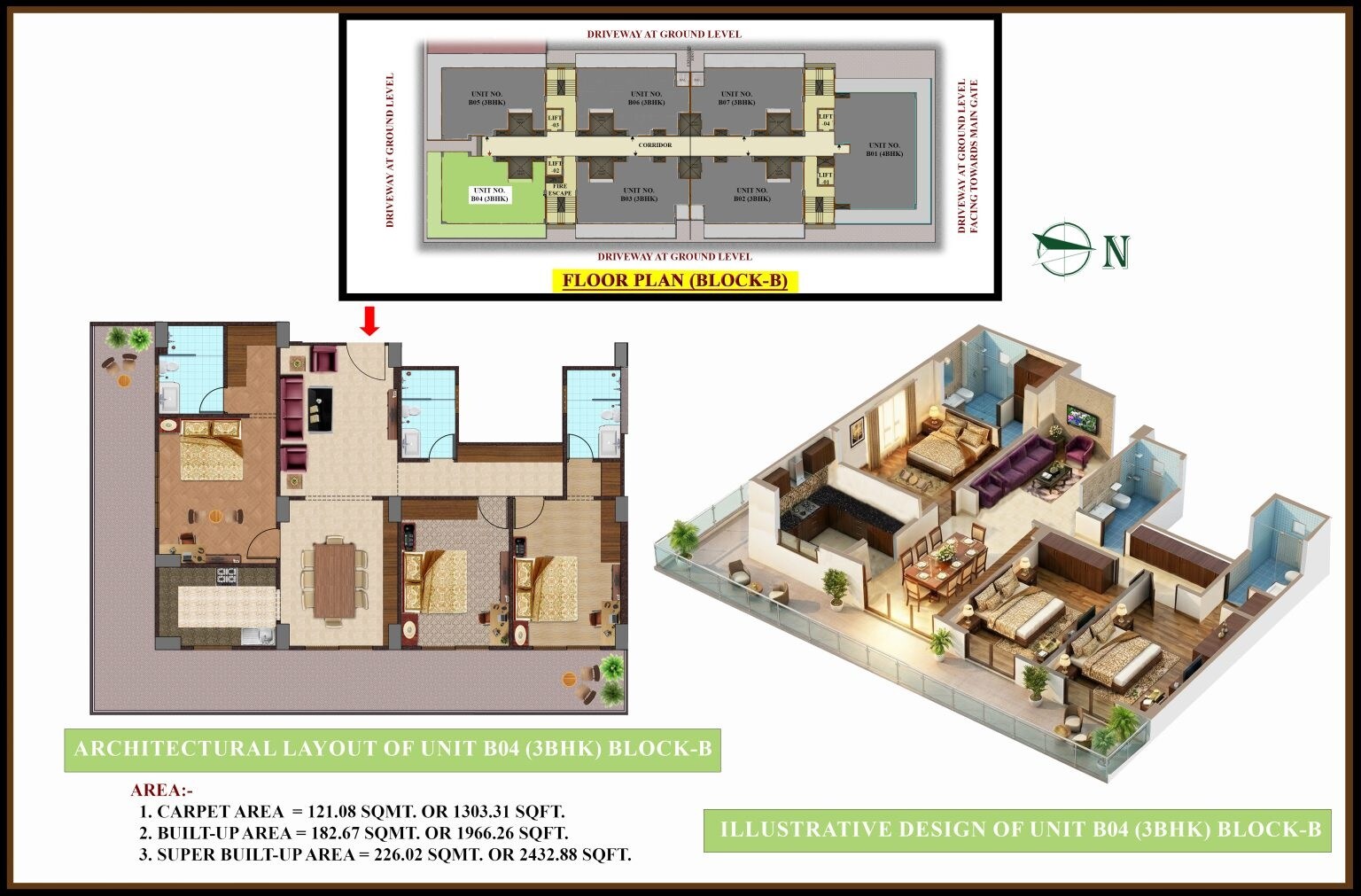 Floor plan of 3 BHK Apartment - 1303 sq. ft. in Citizen Twin Towers, Allahabad