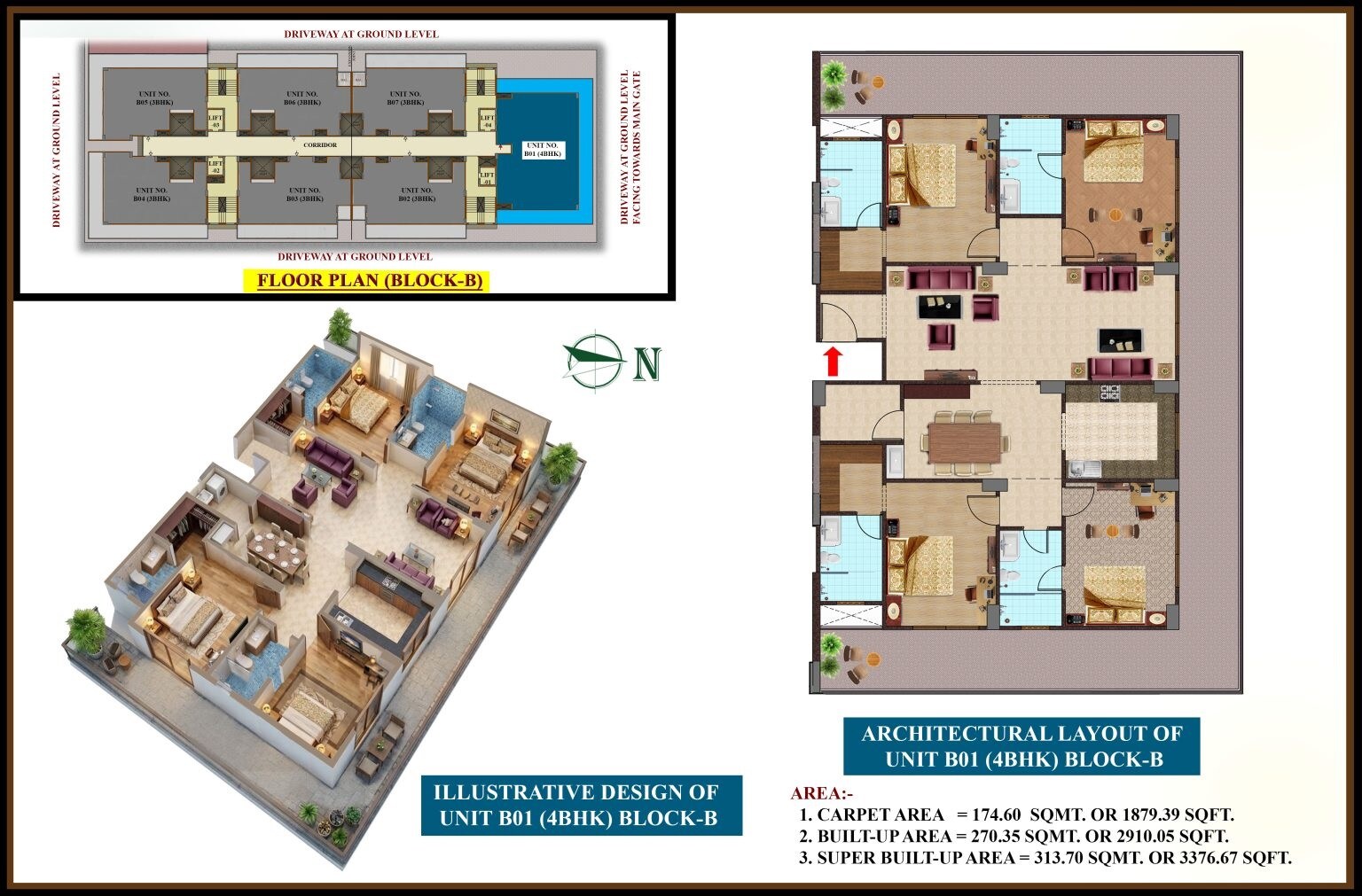 Floor plan of 4 BHK Apartment - 1879 sq. ft. in Citizen Twin Towers, Allahabad