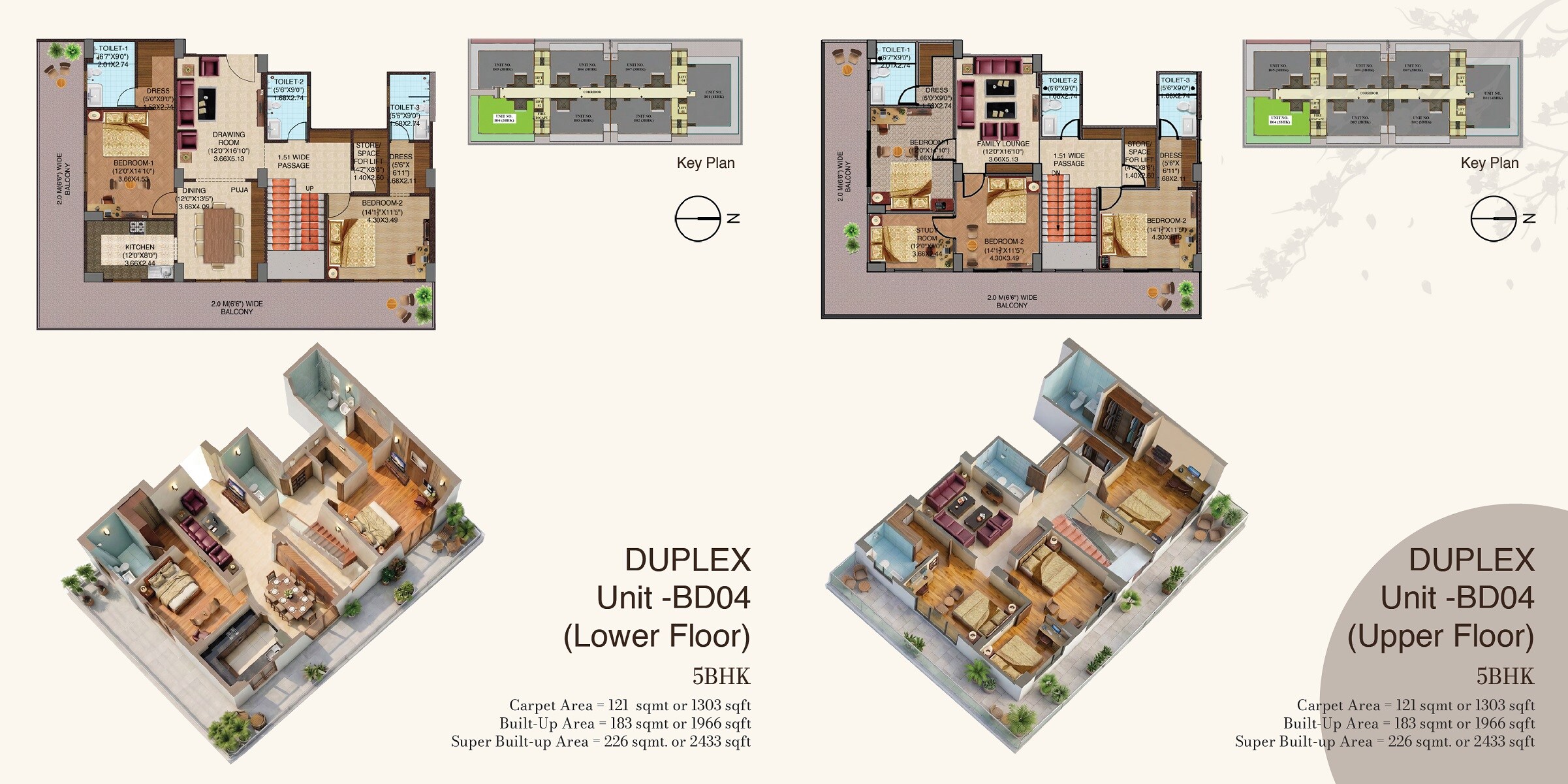 Floor plan of 5 BHK Apartment - 2606 sq. ft. in Citizen Twin Towers, Allahabad
