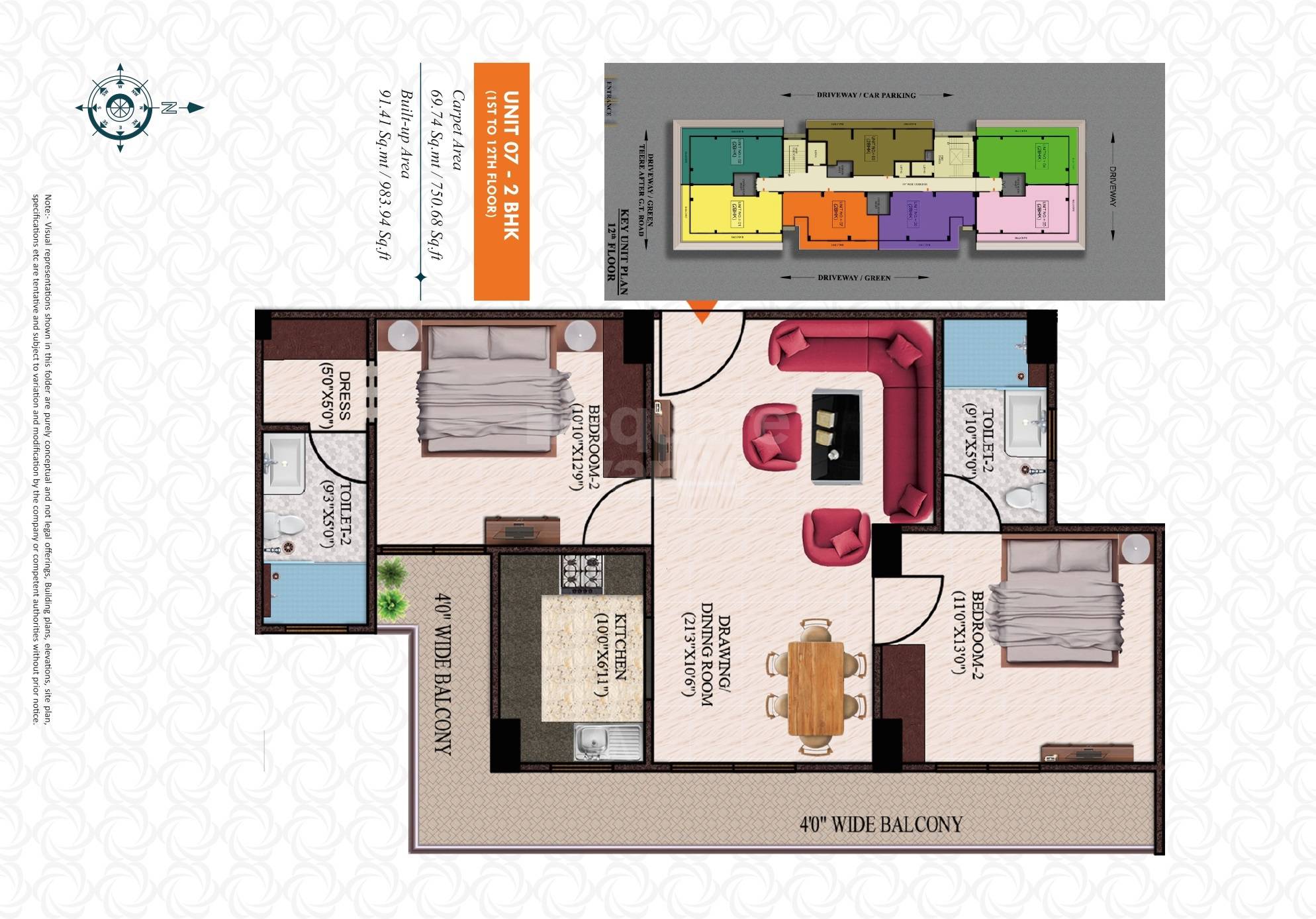 Floor plan of 2 BHK 984 Sq. Ft. Apartment in Maabhagwati Gitanjali Shreeniketan, Allahabad